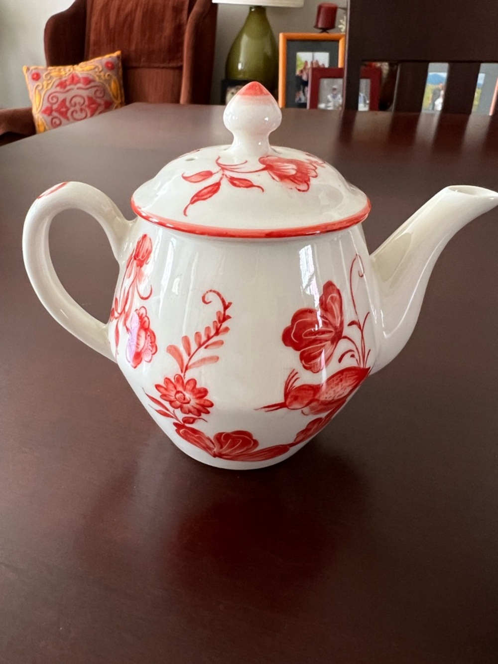 Williamsburg Red Floral Teapot Vintage Style Ceramic Tea Pot